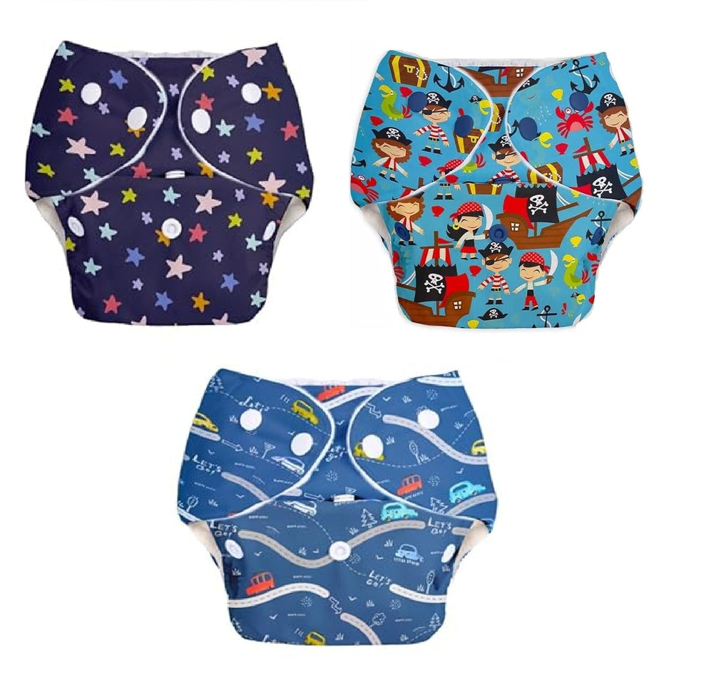Printed Reusable Cloth Diaper - with 6-layer insert pad