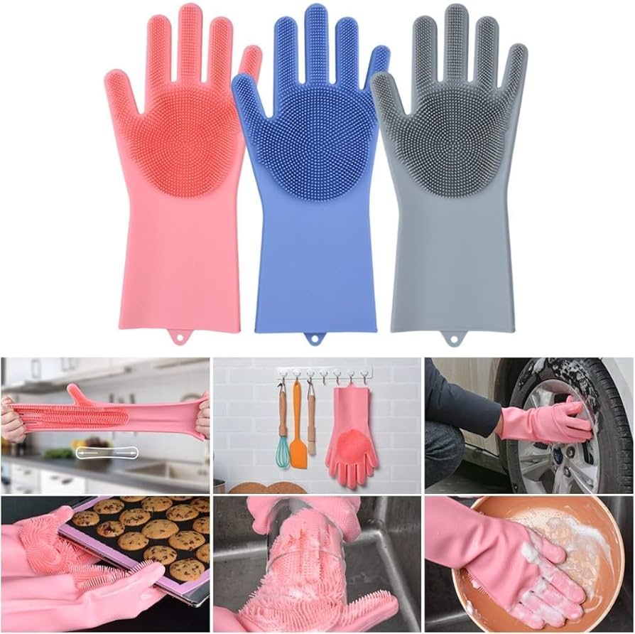 Silicon Dish-Washing Gloves for kitchen/Bathroom/Car Cleaning/Pets Cleaning