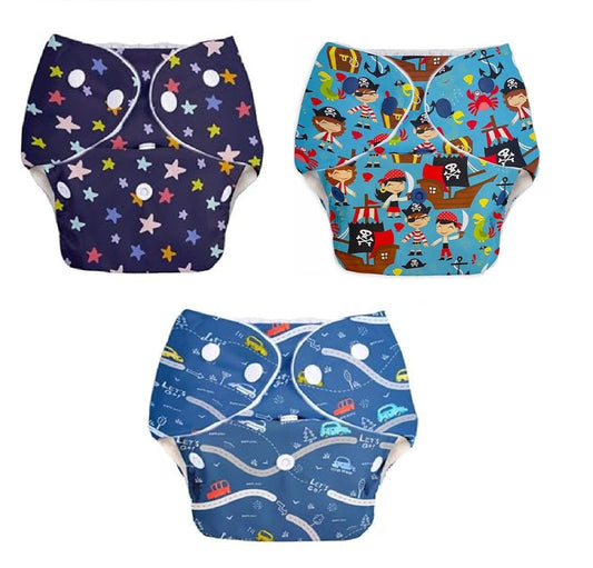 Printed Reusable Cloth Diaper - with 6-layer insert pad